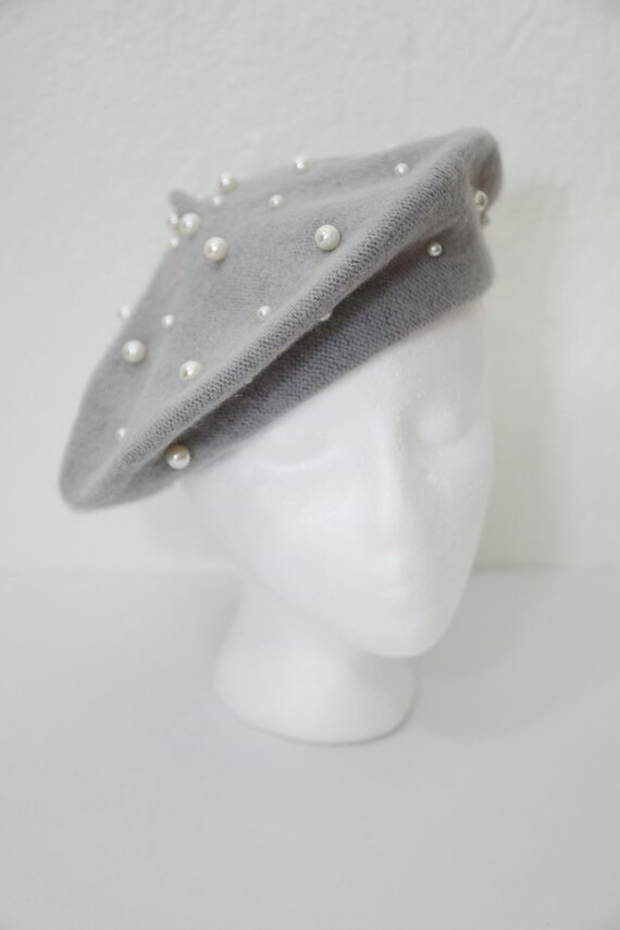 Light Grey Beret With Pearls White Pearls Beret Perl 