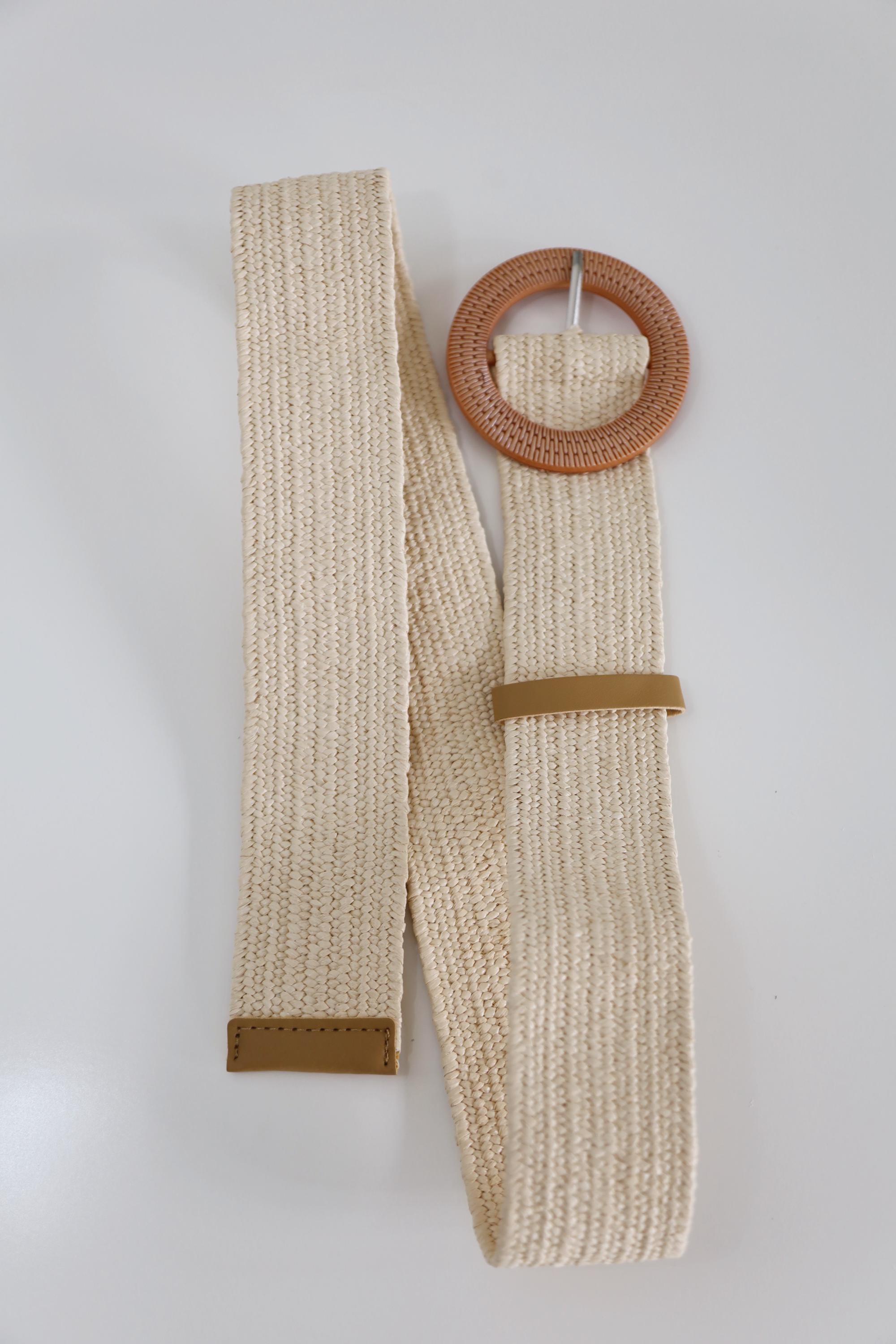 Tan Belt Straw Women Buckle Khaki Belt Beige Summer Belt 