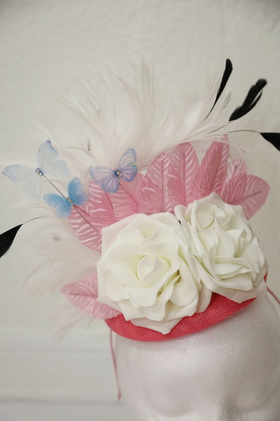 Derby, tea party, wedding guest pink hat with blue, white flowers il_1080xN.3802778048_lko7.jpg main image 4