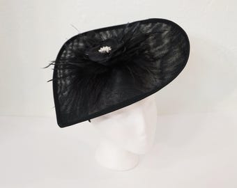 Black Kentucky Derby Hat White Pearls Fascinator Black Flower Wedding Guest Hat Feathers Garden Party Hatinator Black Races Headwear
