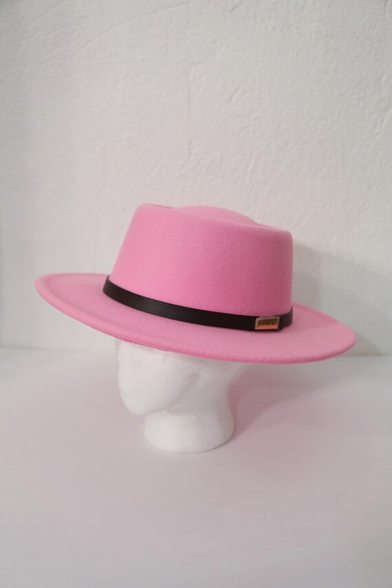 Pink Fedora Hat Wide Brim Warm Wool Jazz Hat Woman Vintage  display picture 2