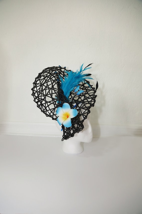 Bodacious Black Blue Floral‎  Feather  Fascinator Derby Church Tea Hat Bodacious Black Blue Floral Feather Fascinator Derby Church  main image 3