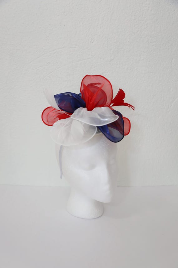Buy Red Blue White Fascinator Kentucky Derby Organza Hat Red  display picture 3