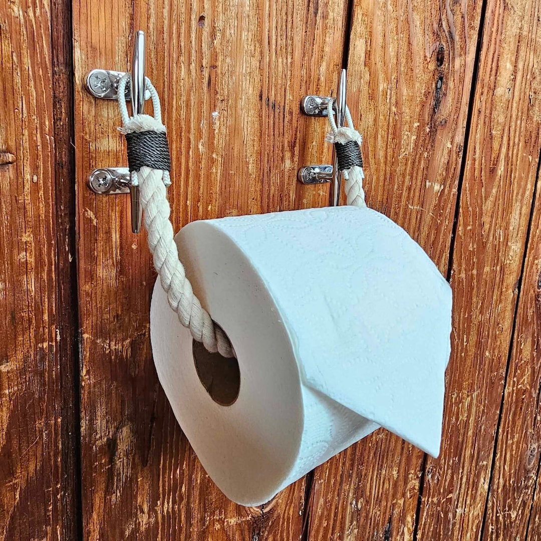 Rustic Nautical Rope Toilet Paper Holder With Stainless Steel Boat
