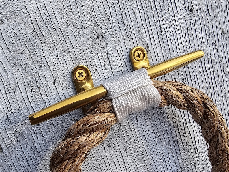 Manila Rope Towel Ring With Brass Cleat | Nautical Bathroom Decor - Etsy