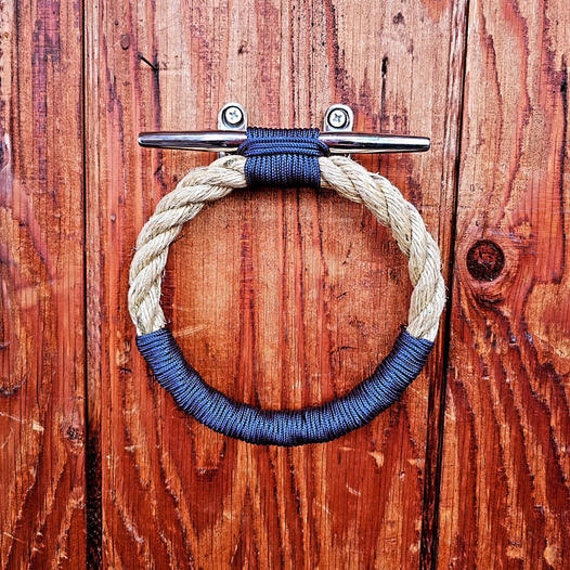Manila Nautical Towel Ring With Stainless Steel Cleat and Double Whipping Towel Bar Marina Oceanic Etsy
