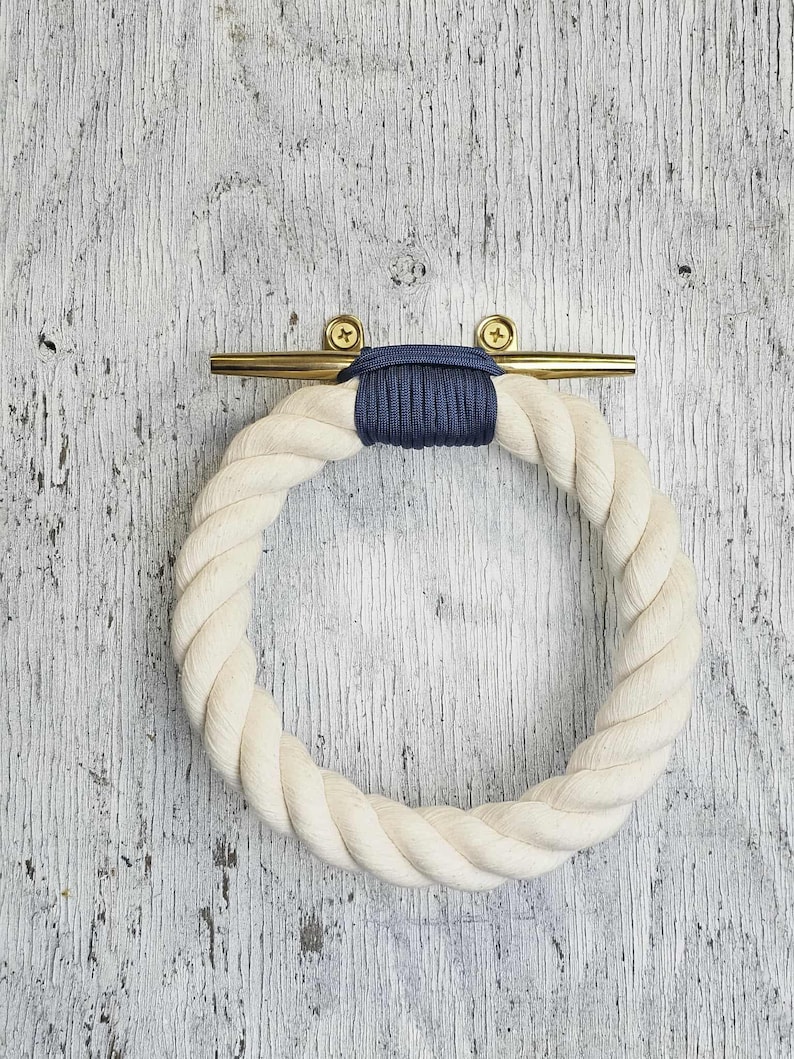 White Cotton Rope Towel Ring: Brass Cleat Nautical Coastal Decor - Etsy