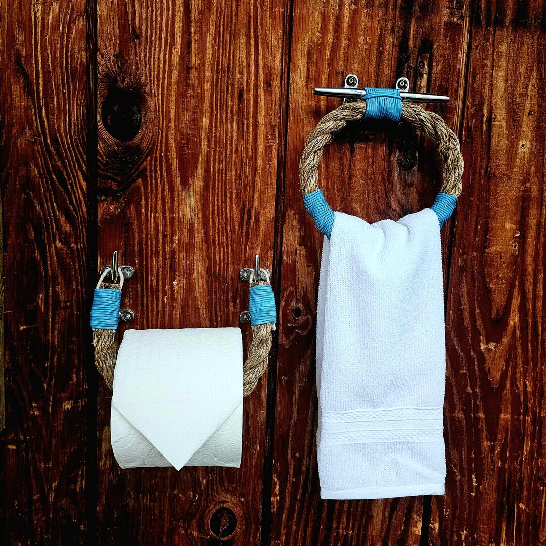 Nautical Manila Rope Towel Ring & Toilet Paper Holder Set - Etsy