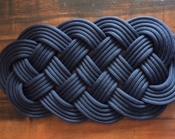 Navy Rope Oval Rug 30" x 15" Indoor Outdoor Tightly Woven Door Mat Beach Coastal Nautical Rustic Lakehouse Marine Grade Handmade Bathmat