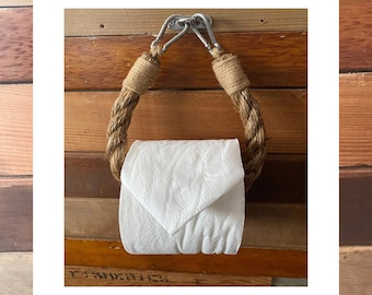 Rope Toilet Paper Holder with Carabiners Custom Color Options Nautical Bathroom Decor