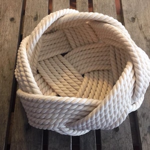 Rope Bowl 6&quot; x 9 &quot; Decorative Knotted Nautical Basket Beach Decor Cotton Natural Rustic Ocean Beachy Vibes Handmade Everyday