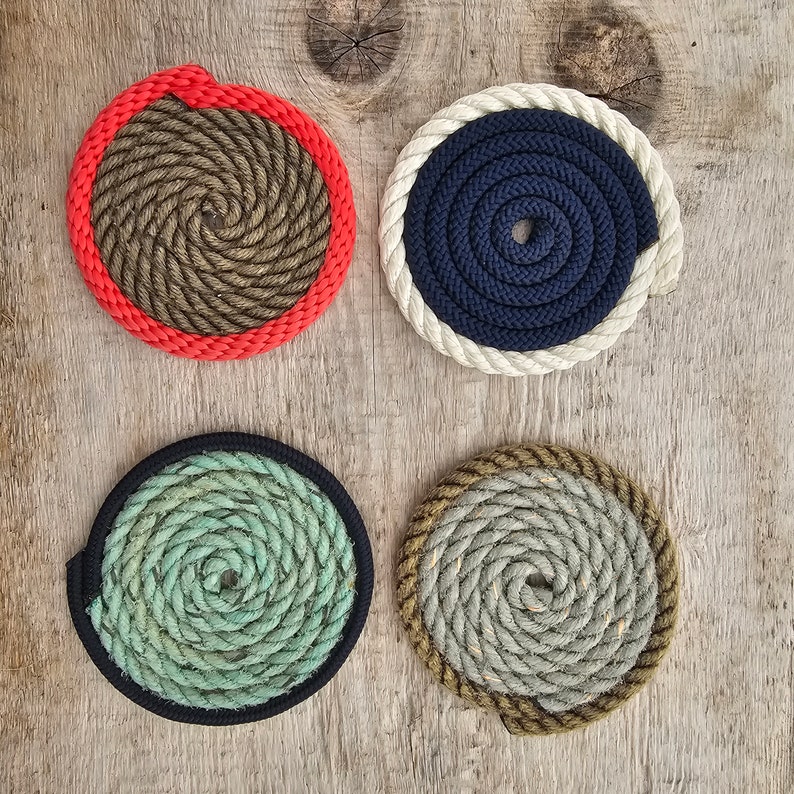 Nautical Rope Coasters: Handcrafted Recycled Fishing Line, Set of 4 - Etsy