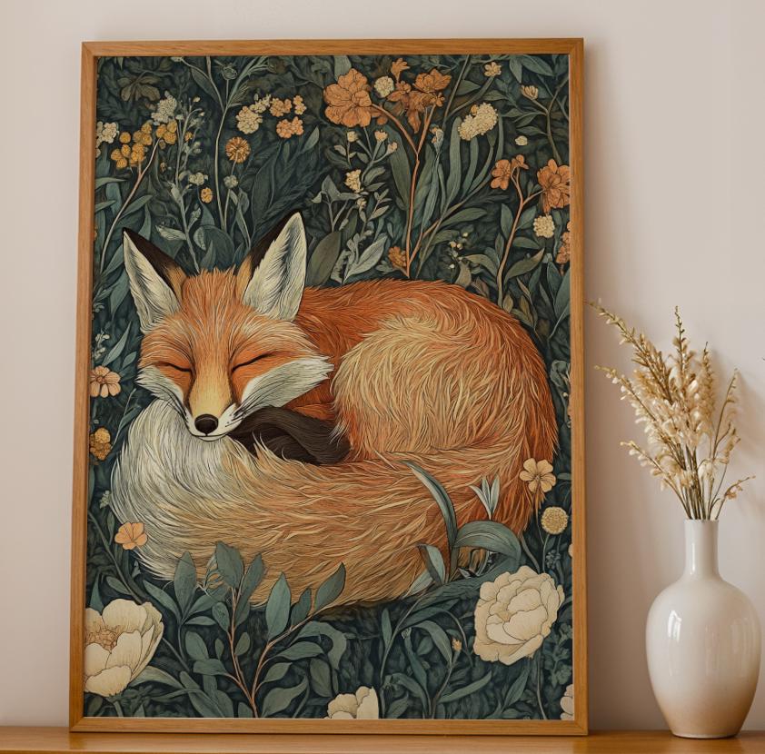 Sleeping Fox Print | Cottagecore Animal Wall Art | Forest Animal ...