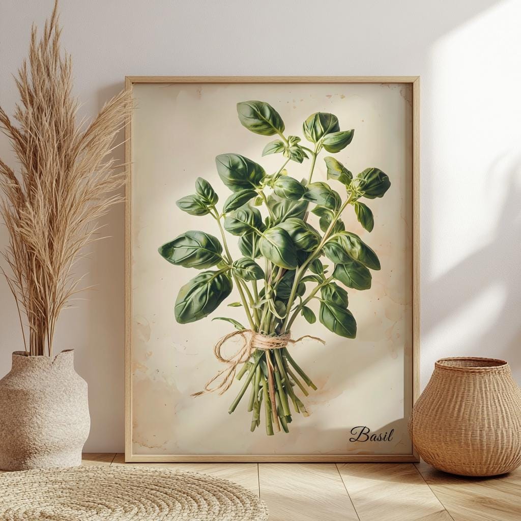 Herb Wall Art Set, Vintage Botanical Prints, Rosemary, Basil, Thyme ...