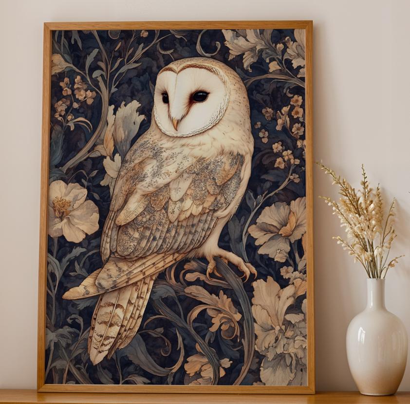 Barn Owl Wall Art Printable Download – Woodland Animal Decor, Vintage Nature Art, Boho Cottage