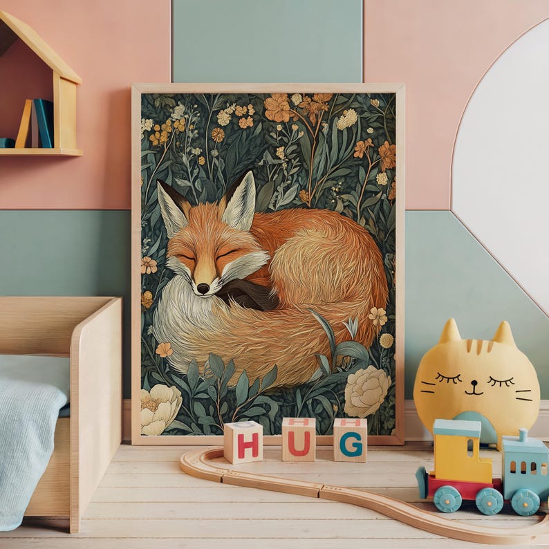 Sleeping Fox Print | Cottagecore Animal Wall Art | Forest Animal ...