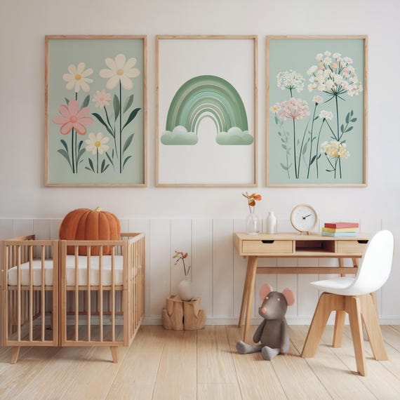 Pastel Nursery Wall Art Set of Prints Boho Baby Girl Room