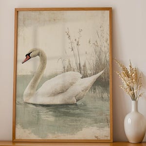 Elegant Swan Wall Art | Vintage Lake Bird Decor | Minimalist Animal Artwork for Bedroom, Bathroom, Cottagecore Aesthetic | Nursery print