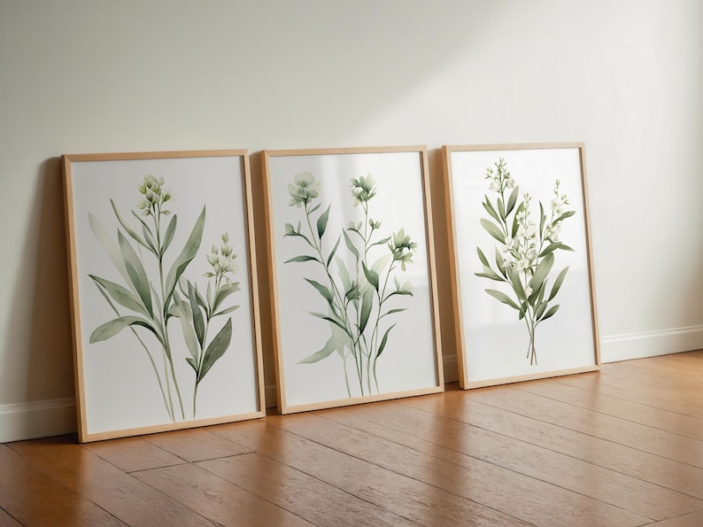 Sage Green Botanical Wall Art Set of 3 | Green Botanical Prints ...