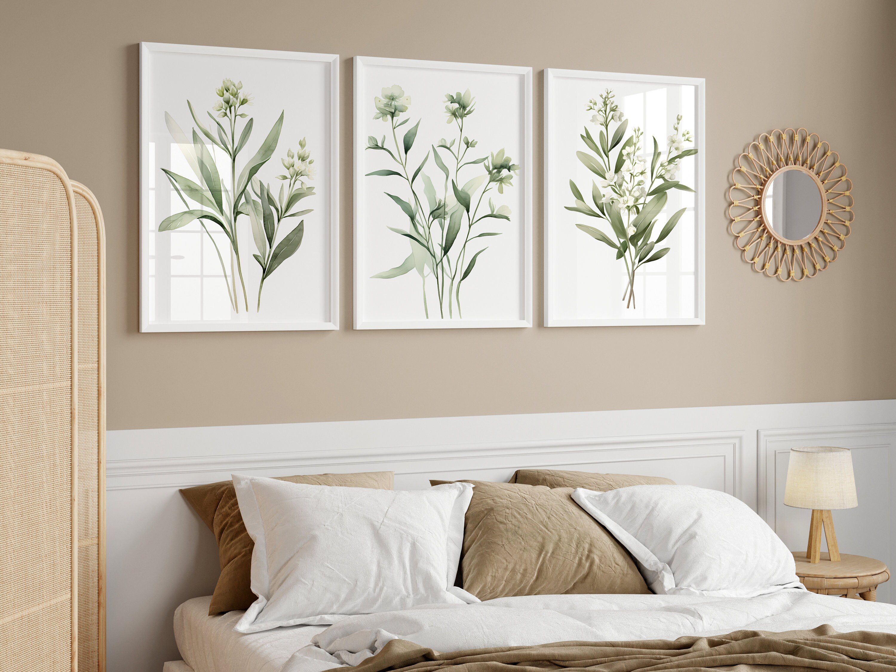 Sage Green Botanical Wall Art Set of 3 | Green Botanical Prints ...