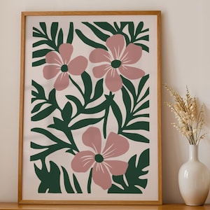 Blush Pink and Green Floral Print, Groovy Scandinavian Decor, Minimal Hallway Aesthetic Art, Boho Botanical Decor, Abstract Flower Poster