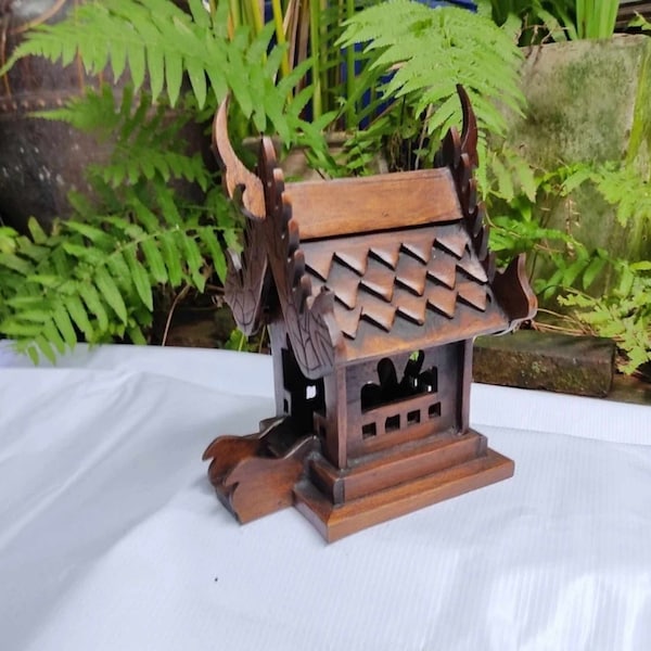 Handcrafted Thai Spirit House for Blessings and Protection - Natural Color