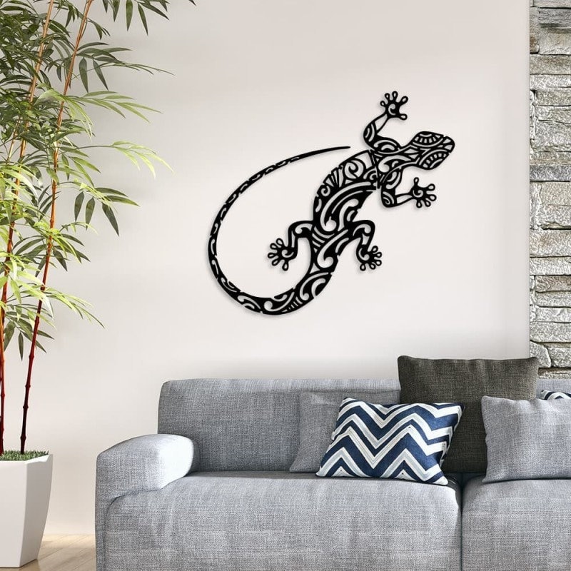 Décoration Murale - DEKORY - Feuilles Tropicales - Métal Noir - 45x65 cm - Effet 3D - Maison
