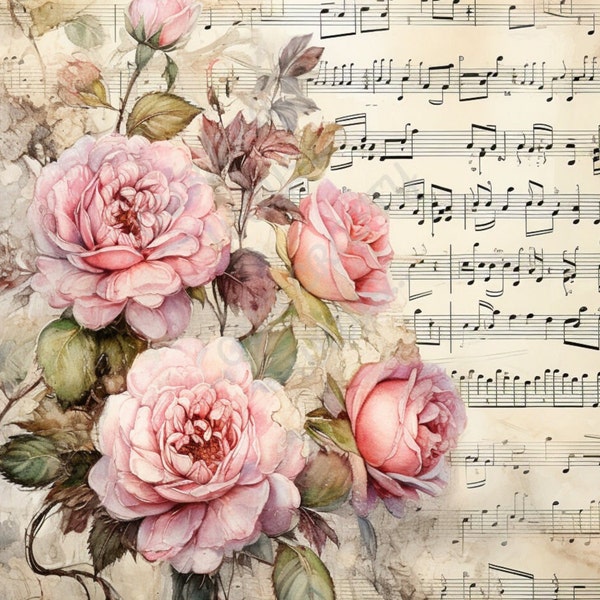 A4 Rice ,Mulberry or Washi Decoupage Paper Image  Rose Music Free Shipping with Tracking