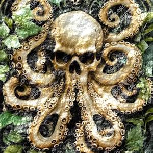 Free Shipping Decoupage A4 11.69x8.27 Rice or Washi Paper Octopus Skull