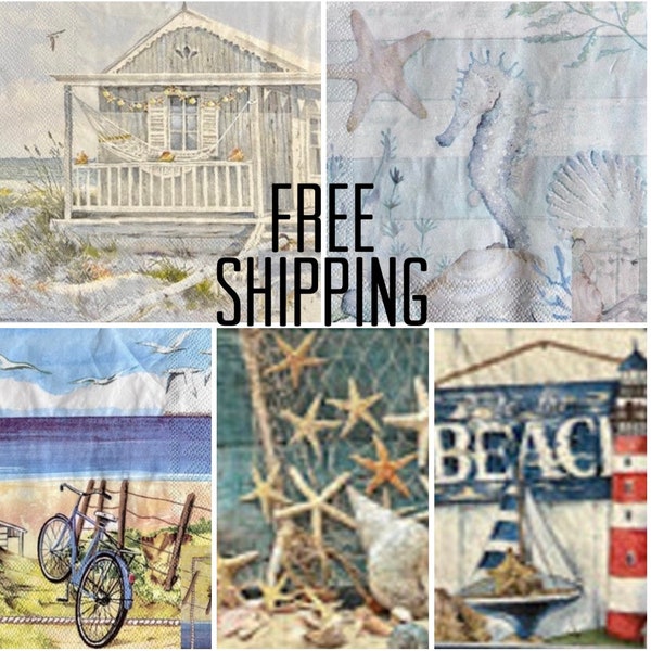 Decoupage Napkins FREE SHIPPING Luncheon Beach Napkins set of 2