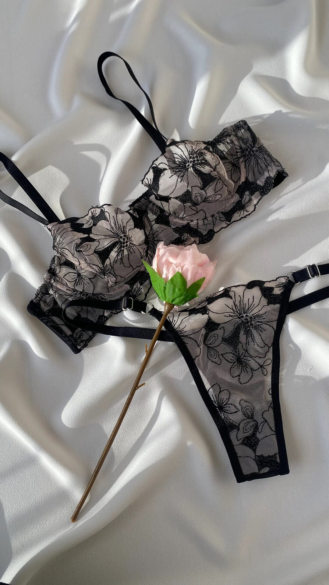Lingerie Set with Rose Embroidery - Blooming Elegance