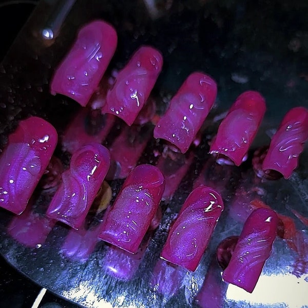 Ensemble d'ongles à presser 3D en acrylique rose lave, complet avec kit de soin de luxe et accessoires, cadeau beauté parfait