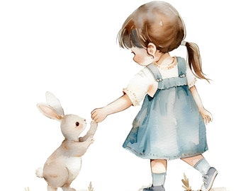 Bunny Clipart cute Girl clipart Easter Bunny clipart Cute bunny 12 JPGs Commercial use Clip art Digital Download Card Making Easter decor