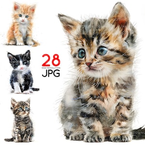 28 Kitten Clipart Cat Clipart Printable Watercolor clipart Cat Printables JPGs Digital download Paper craft junk journals Cat Print Wall Art
