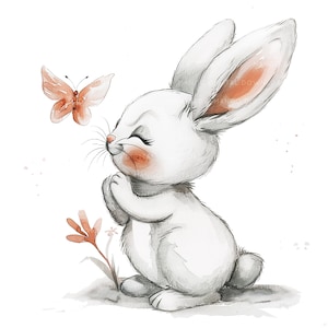 Bunny Clipart Bunny with Butterfly Happy Easter Bunny clipart Cute bunny 22 JPGs Commercial use Clip art Digital Download Card Making
