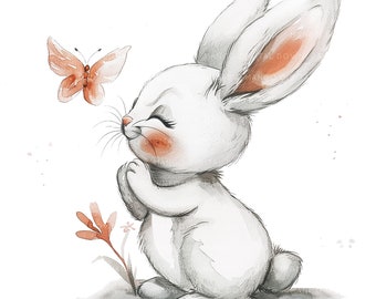 Bunny Clipart Bunny with Butterfly Happy Easter Bunny clipart Cute bunny 22 JPGs Commercial use Clip art Digital Download Card Making