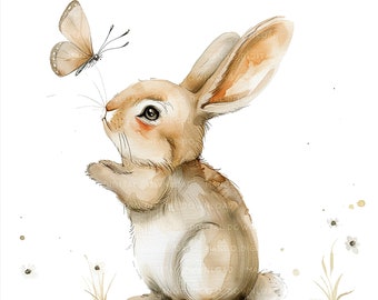 Bunny Clipart Bunny with Butterfly Bunny Watercolor clipart Cute bunny 12 JPGs Commercial use Clip Art Digital Download Digital Planner