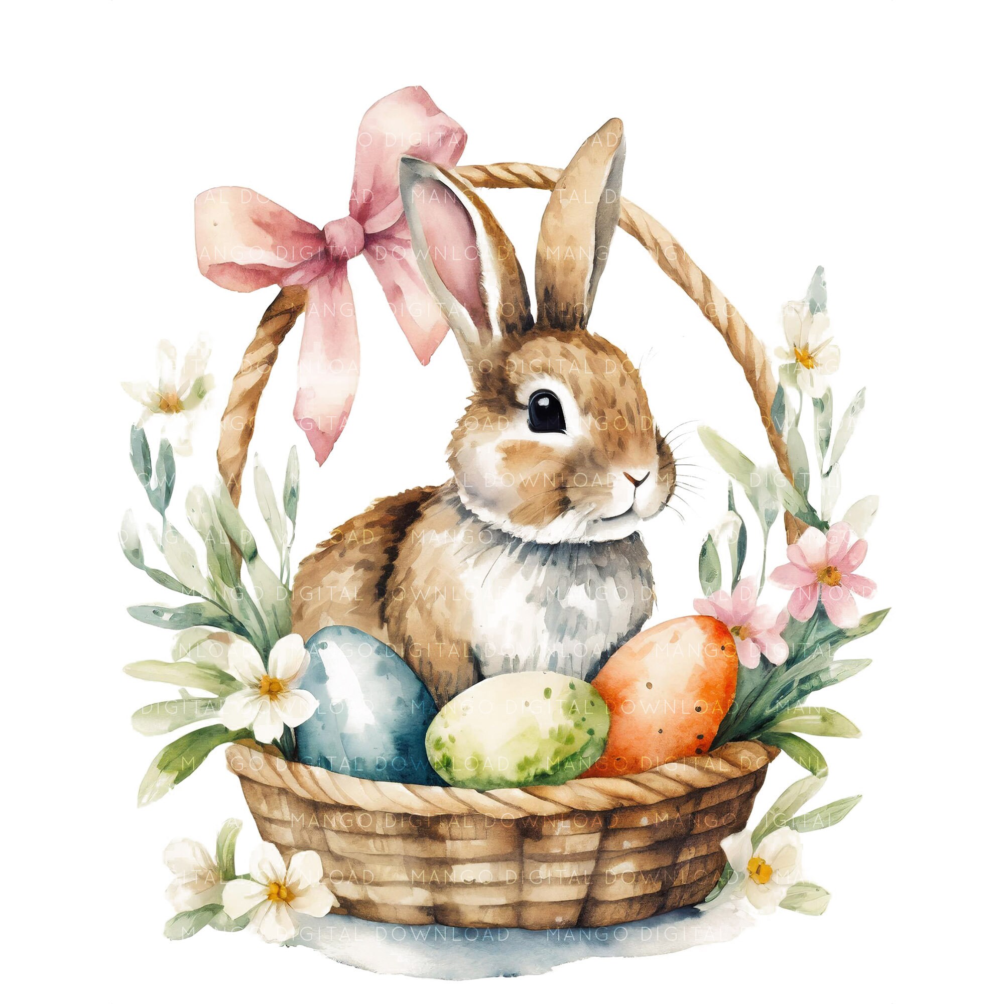 Easter Bunny Clipart Bundle Cute Bunnies in a Basket Easter Clipart 37 ...