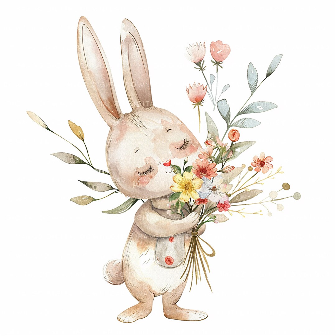 Bunny With Flowers Happy Easter Bunny Clipart 12 Cute Bunny Jpgs ...