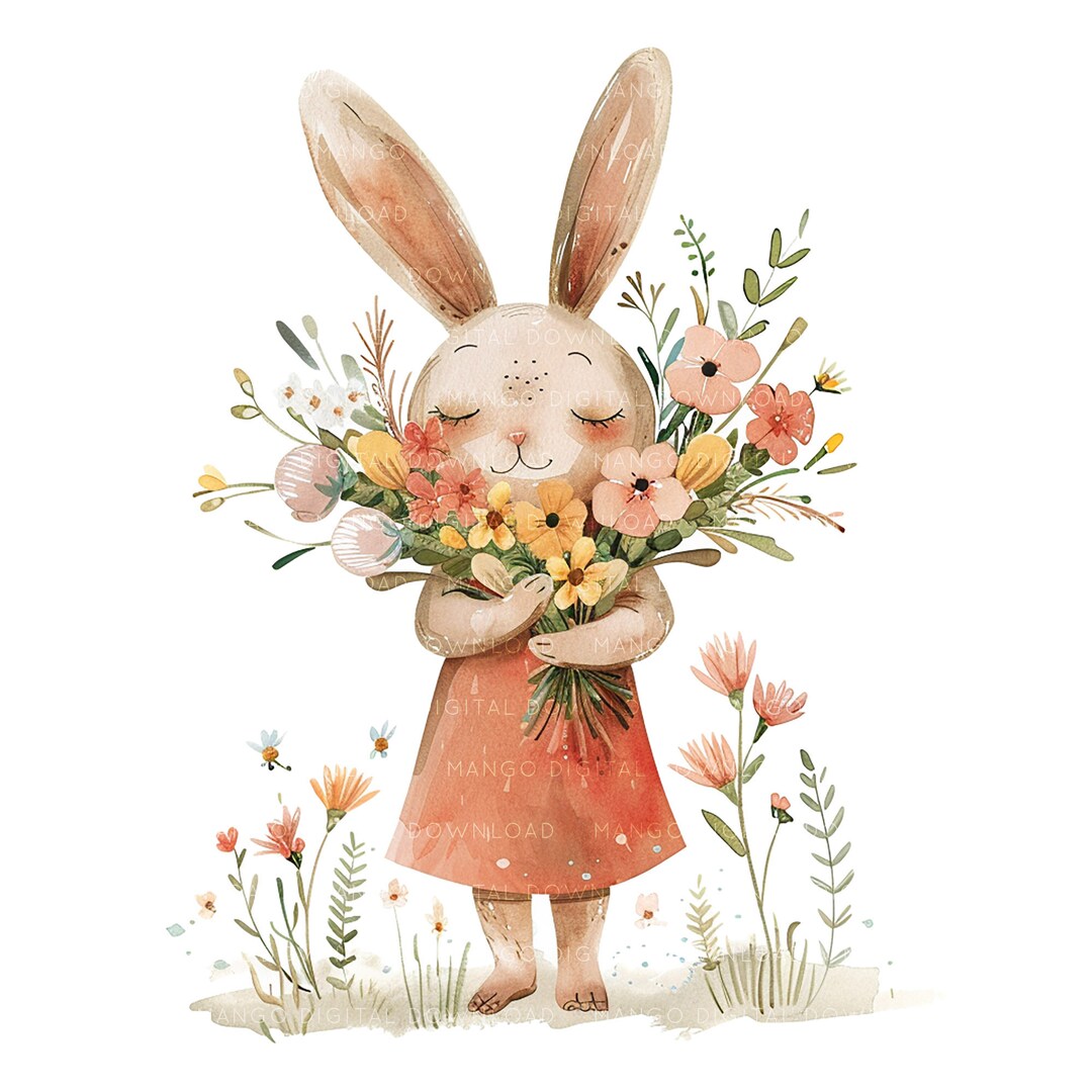Bunny With a Bounch of Flowers Happy Easter Cards for Kids 12 Cute ...