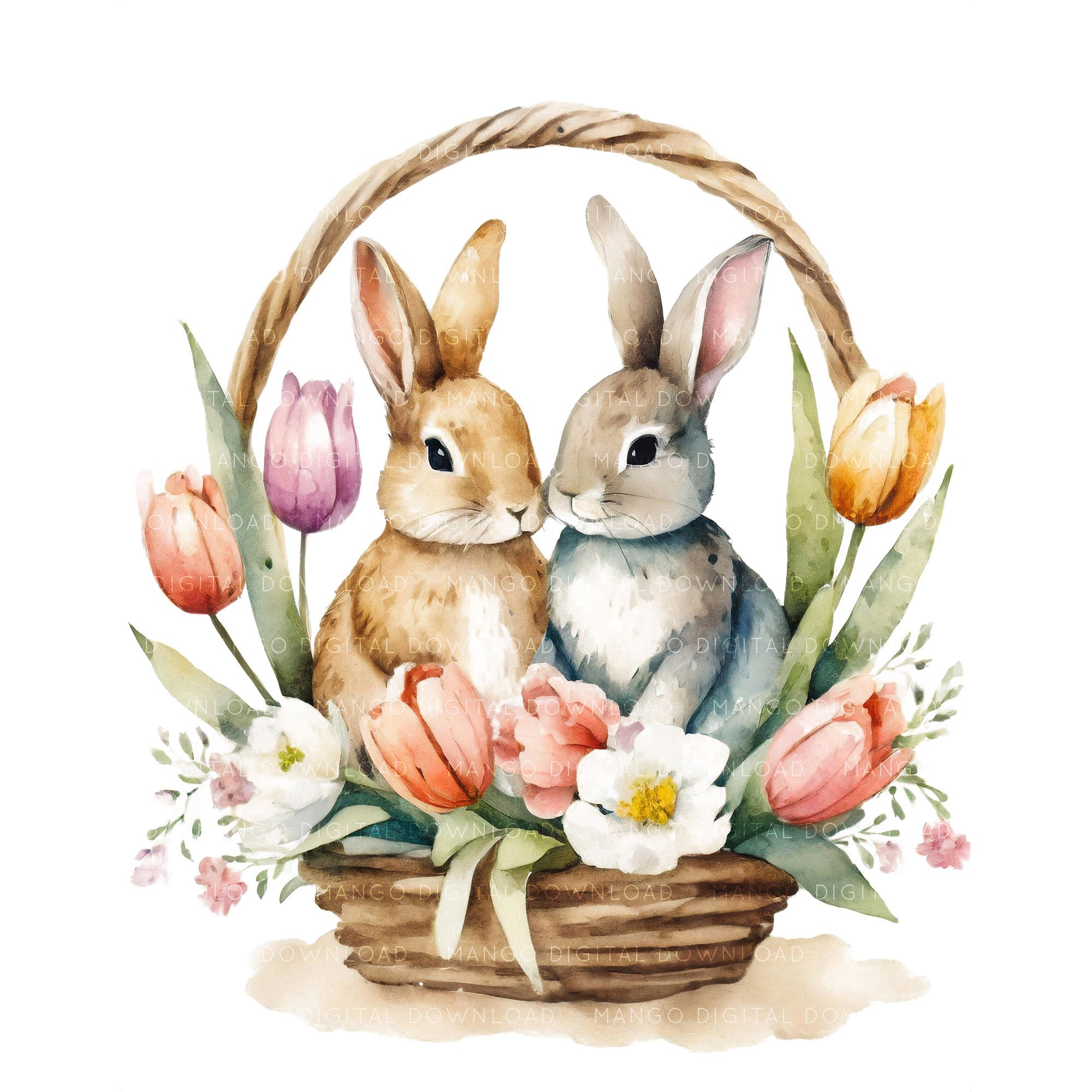 Easter Bunny Clipart Bundle Cute Bunnies in a Basket Easter Clipart 37 ...