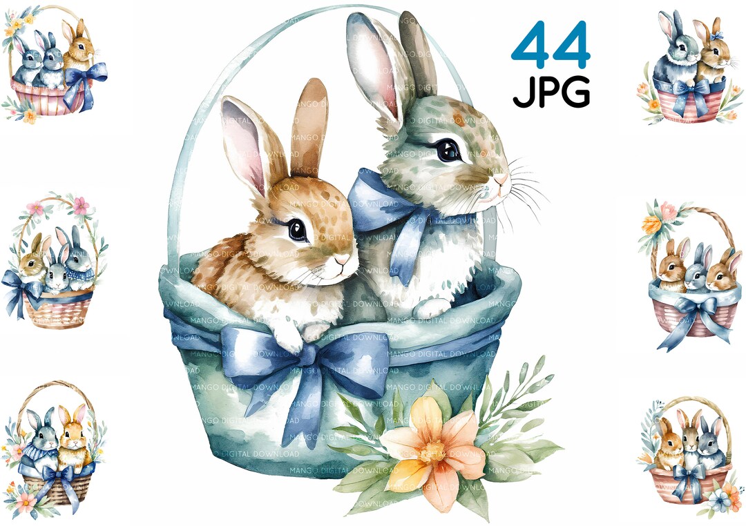 Easter Bunny Clipart Bundle Cute Bunnies in a Basket Easter Clipart 44 ...