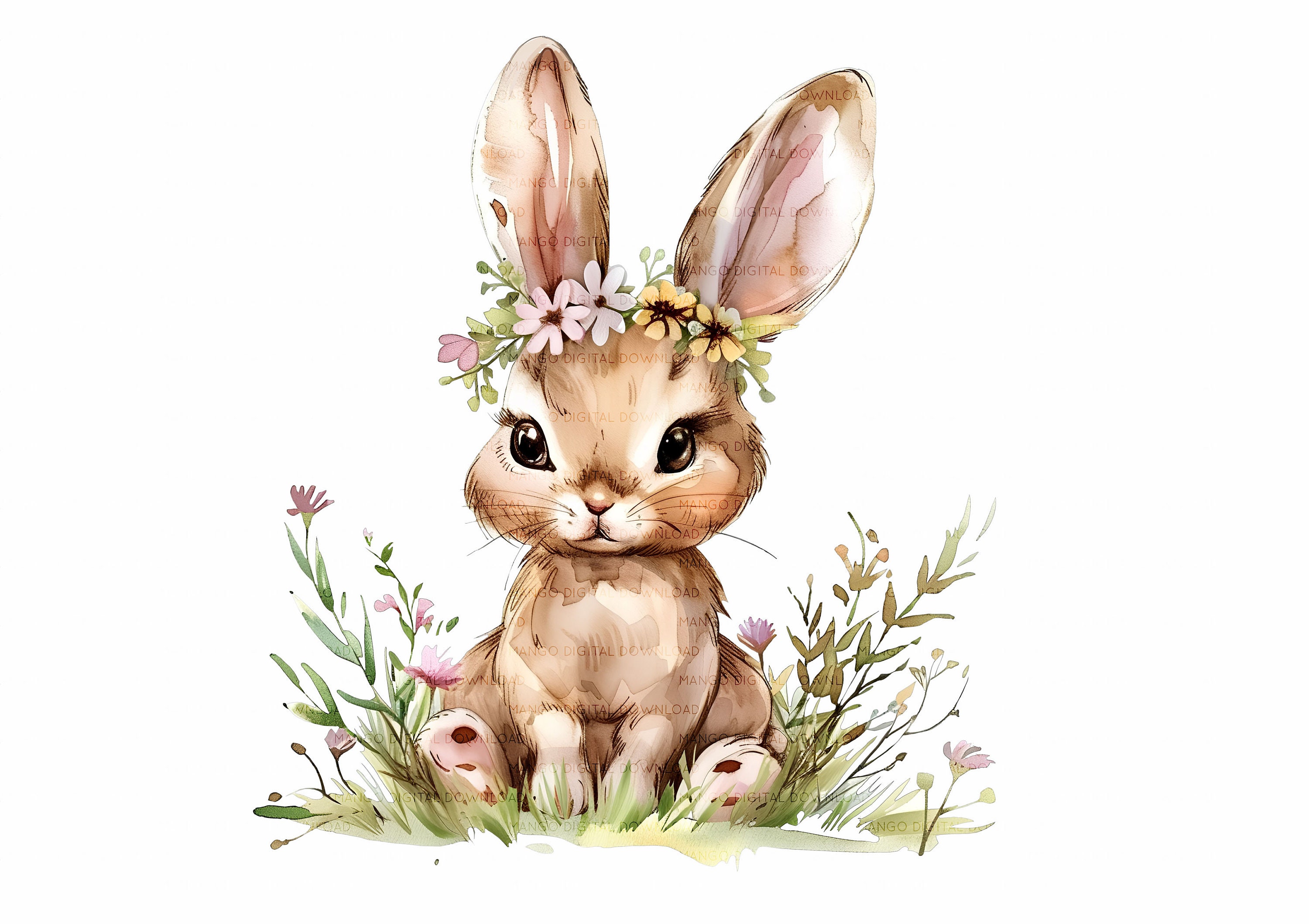 6 Cute Bunnies With Flowers Clipart High Quality Pngs and Jpgs Digital ...