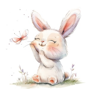 Bunny Clipart Bunny con mariposa Happy Easter Bunny clipart Lindo conejito 12 JPGs Uso comercial Clip art Digital Download Card Making