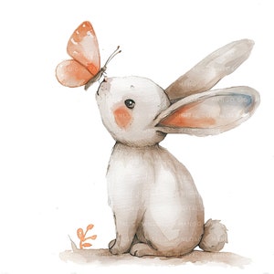 Bunny Clipart Bunny with Butterfly Happy Easter Bunny clipart Cute bunny 12 JPGs Commercial use Clip art Digital Download Card Making