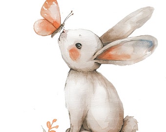 Bunny Clipart Bunny with Butterfly Happy Easter Bunny clipart Cute bunny 12 JPGs Commercial use Clip art Digital Download Card Making