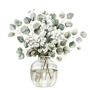 Watercolor Eucalyptus Leaves Clipart 12 PNG/JPG Greenery Clipart Green Leaves Clipart Botanical Clipart Premade Clipart Wedding Clipart