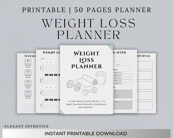 Planificador de pérdida de peso imprimible/Seguimiento de actividad física/Registro de entrenamiento/Diario de salud/Seguimiento de mentalidad/Planificador de salud y bienestar/Seguimiento del progreso corporal