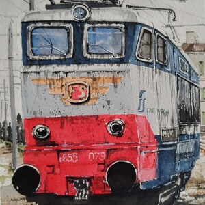 Caimano - Locomotore FS Italiano - Acquerello eseguito a mano