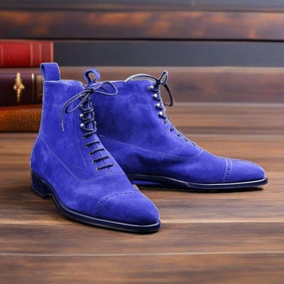 blue suede dress boots Handmade Dark Low Ankle Chukka Leather/Suede Men Business Boot, D Footeria EU 43.5 Freebird Women's Hippy Blue Suede